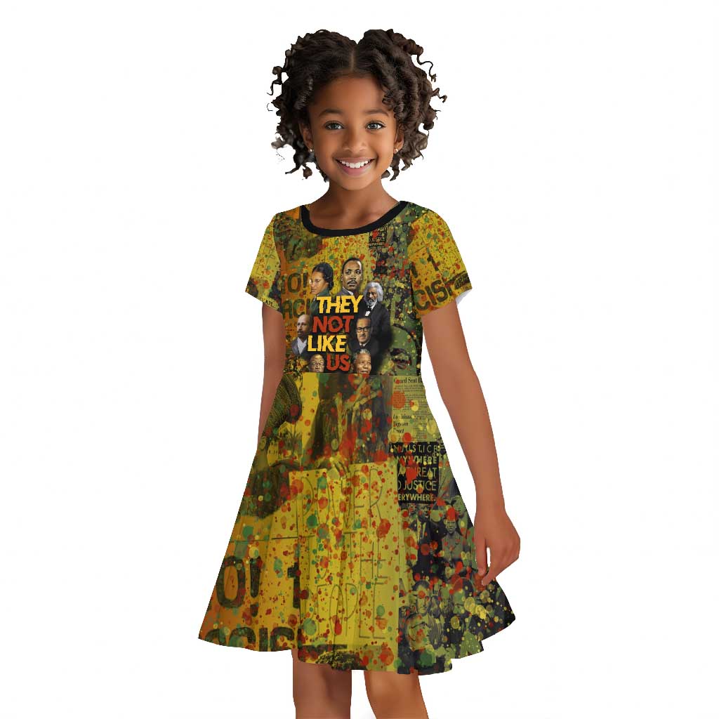 Black History Portrait Collage Kid Short Sleeve Dress Africa Empowering They Not Like Us Quote in Grunge Paint - African Pride