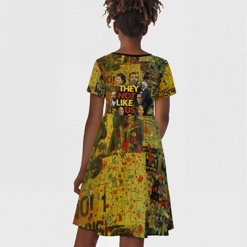 Black History Portrait Collage Kid Short Sleeve Dress Africa Empowering They Not Like Us Quote in Grunge Paint - African Pride