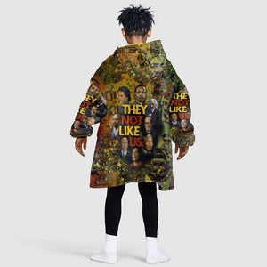 Black History Portrait Collage Kid Wearable Blanket Hoodie Africa Empowering They Not Like Us Quote in Grunge Paint - African Pride