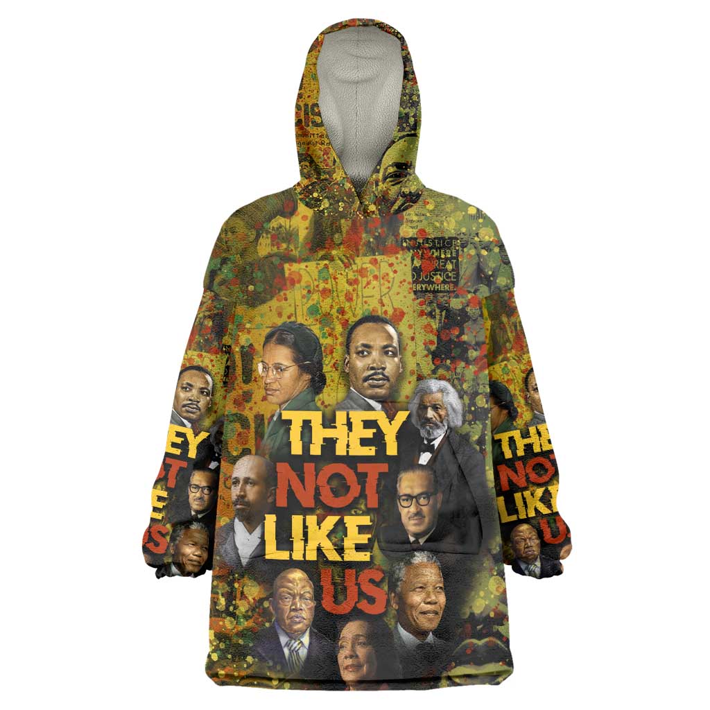 Black History Portrait Collage Kid Wearable Blanket Hoodie Africa Empowering They Not Like Us Quote in Grunge Paint - African Pride