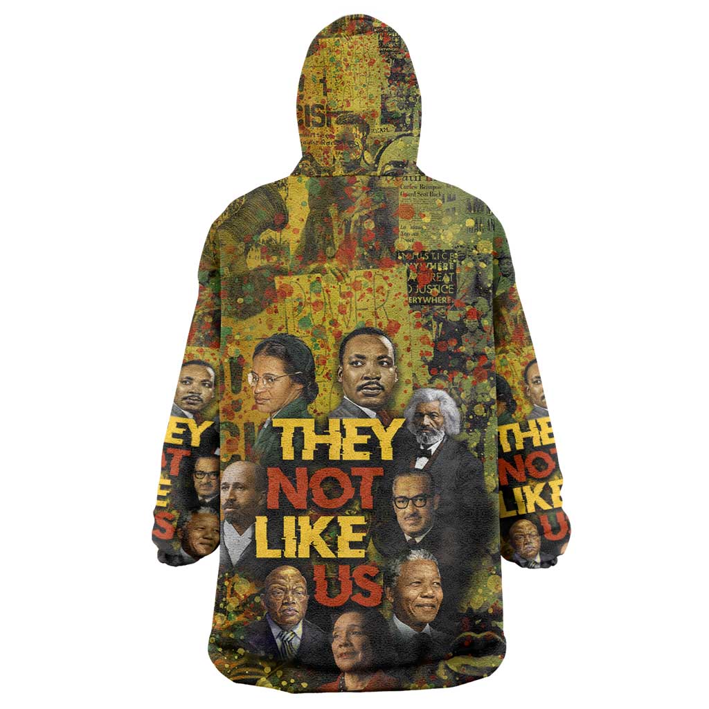Black History Portrait Collage Kid Wearable Blanket Hoodie Africa Empowering They Not Like Us Quote in Grunge Paint - African Pride