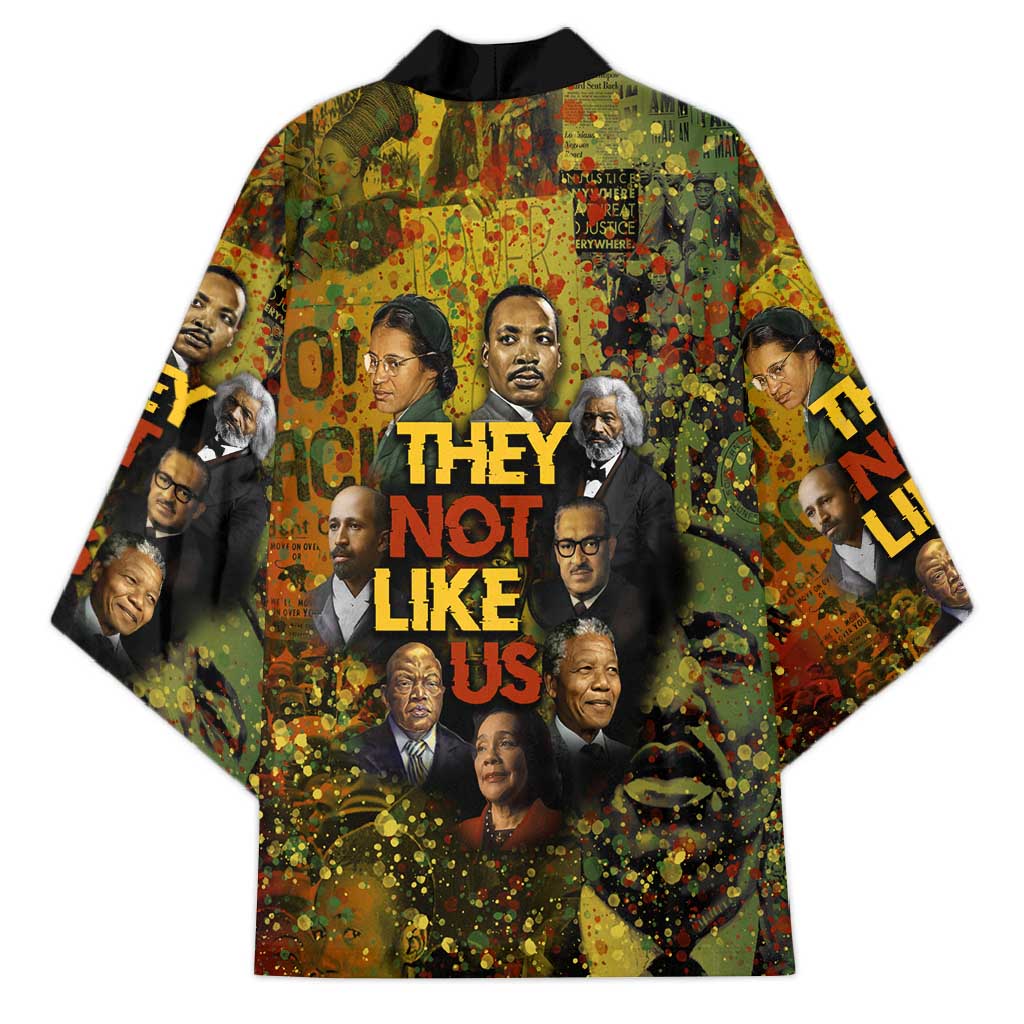 Black History Portrait Collage Kimono Africa Empowering They Not Like Us Quote in Grunge Paint - African Pride