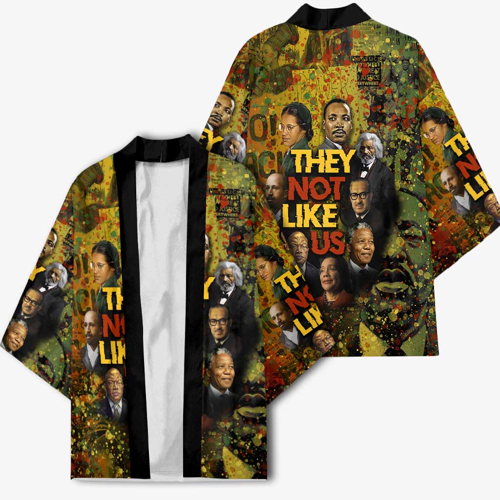 Black History Portrait Collage Kimono Africa Empowering They Not Like Us Quote in Grunge Paint - African Pride