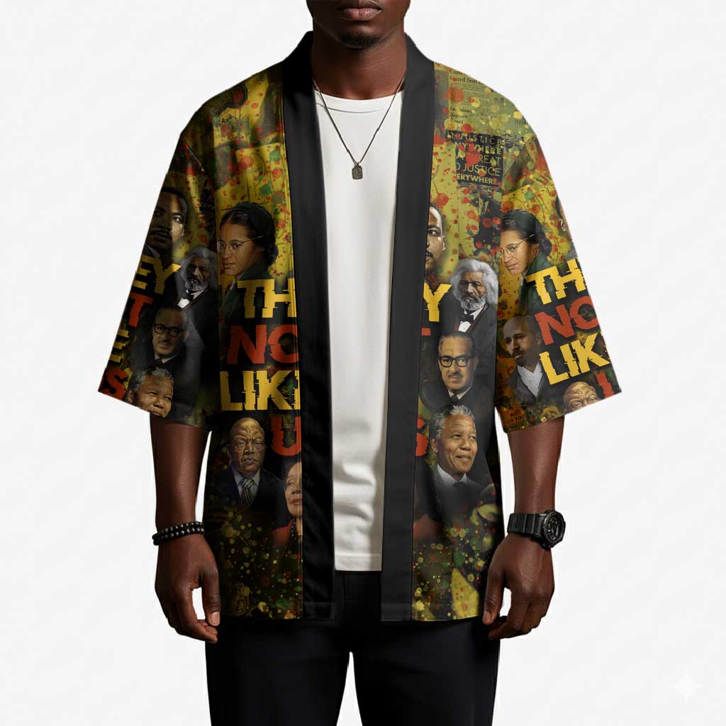 Black History Portrait Collage Kimono Africa Empowering They Not Like Us Quote in Grunge Paint - African Pride