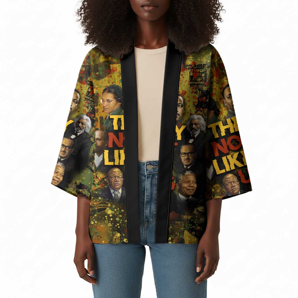 Black History Portrait Collage Kimono Africa Empowering They Not Like Us Quote in Grunge Paint - African Pride