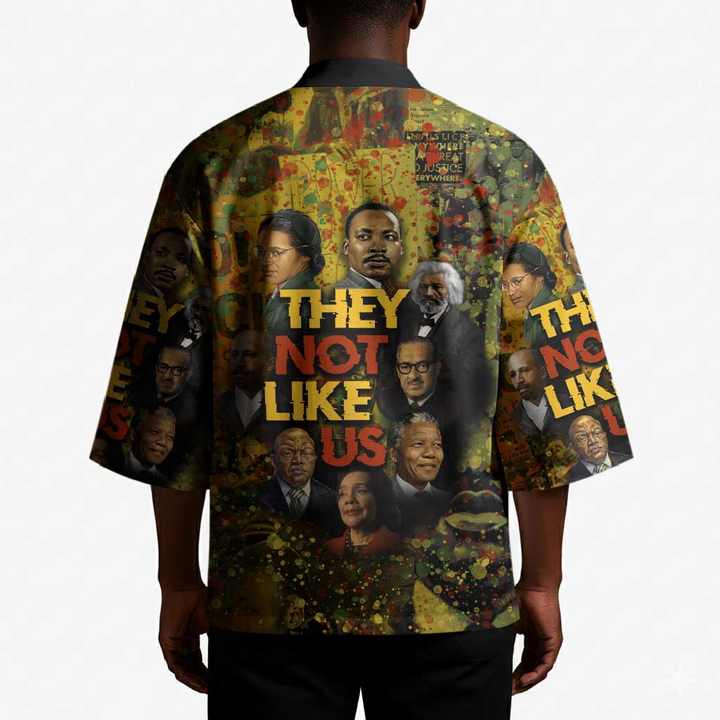 Black History Portrait Collage Kimono Africa Empowering They Not Like Us Quote in Grunge Paint - African Pride