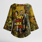 Black History Portrait Collage Kimono Sleeve Blouse Africa Empowering They Not Like Us Quote in Grunge Paint - African Pride