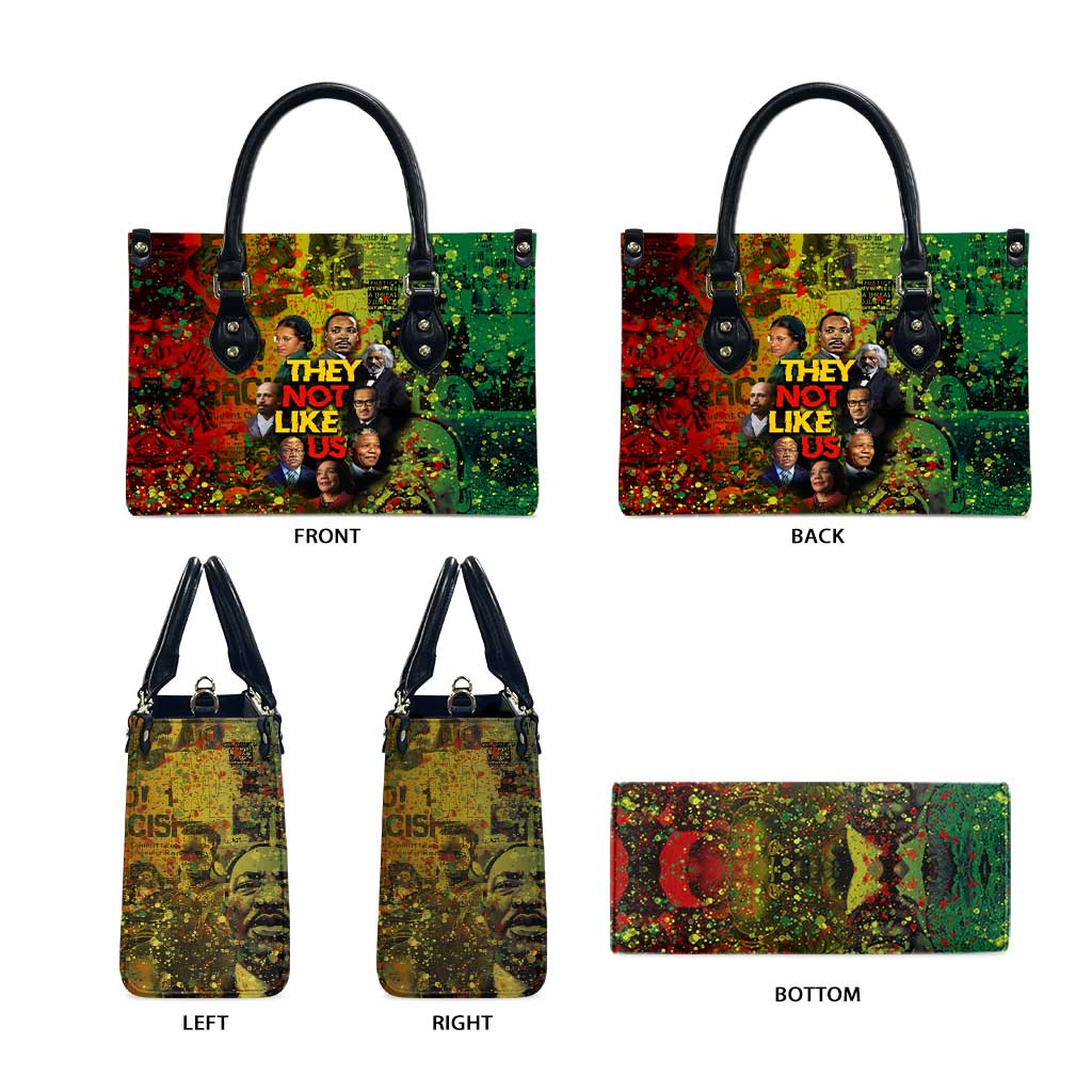 Black History Portrait Collage Leather Bag Africa Empowering They Not Like Us Quote in Grunge Paint - African Pride