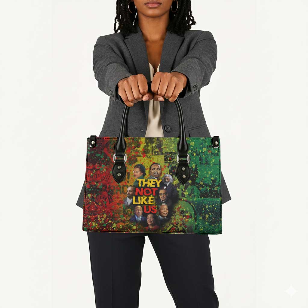 Black History Portrait Collage Leather Bag Africa Empowering They Not Like Us Quote in Grunge Paint - African Pride