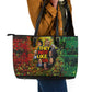 Black History Portrait Collage Leather Tote Bag Africa Empowering They Not Like Us Quote in Grunge Paint - African Pride