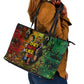 Black History Portrait Collage Leather Tote Bag Africa Empowering They Not Like Us Quote in Grunge Paint - African Pride