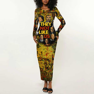 Black History Portrait Collage Long Sleeve Bodycon Dress Africa Empowering They Not Like Us Quote in Grunge Paint - African Pride