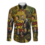 Black History Portrait Collage Long Sleeve Button Shirt Africa Empowering They Not Like Us Quote in Grunge Paint - African Pride