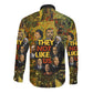 Black History Portrait Collage Long Sleeve Button Shirt Africa Empowering They Not Like Us Quote in Grunge Paint - African Pride