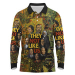 Black History Portrait Collage Long Sleeve Polo Shirt Africa Empowering They Not Like Us Quote in Grunge Paint - African Pride