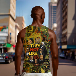 Black History Portrait Collage Men Tank Top Africa Empowering They Not Like Us Quote in Grunge Paint - African Pride