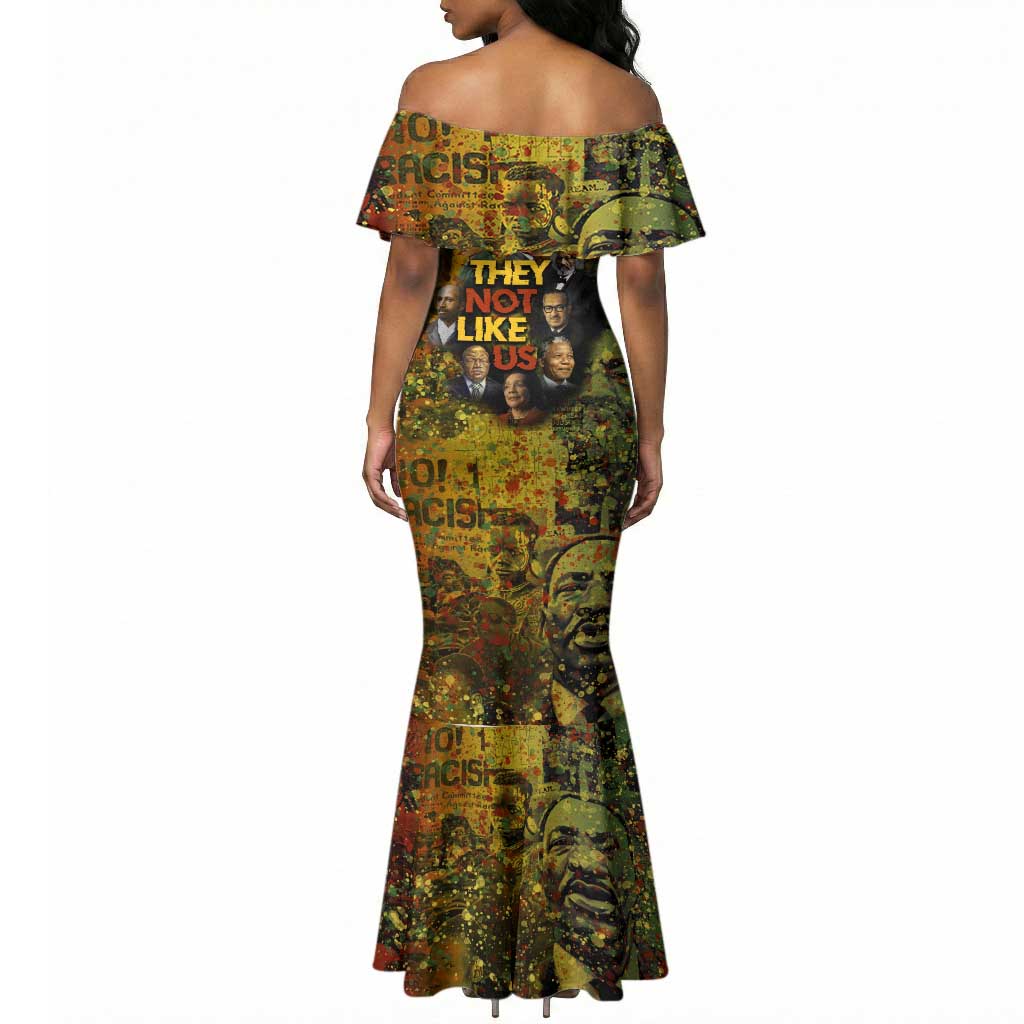 Black History Portrait Collage Mermaid Dress Africa Empowering They Not Like Us Quote in Grunge Paint - African Pride