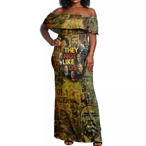 Black History Portrait Collage Off Shoulder Maxi Dress Africa Empowering They Not Like Us Quote in Grunge Paint - African Pride