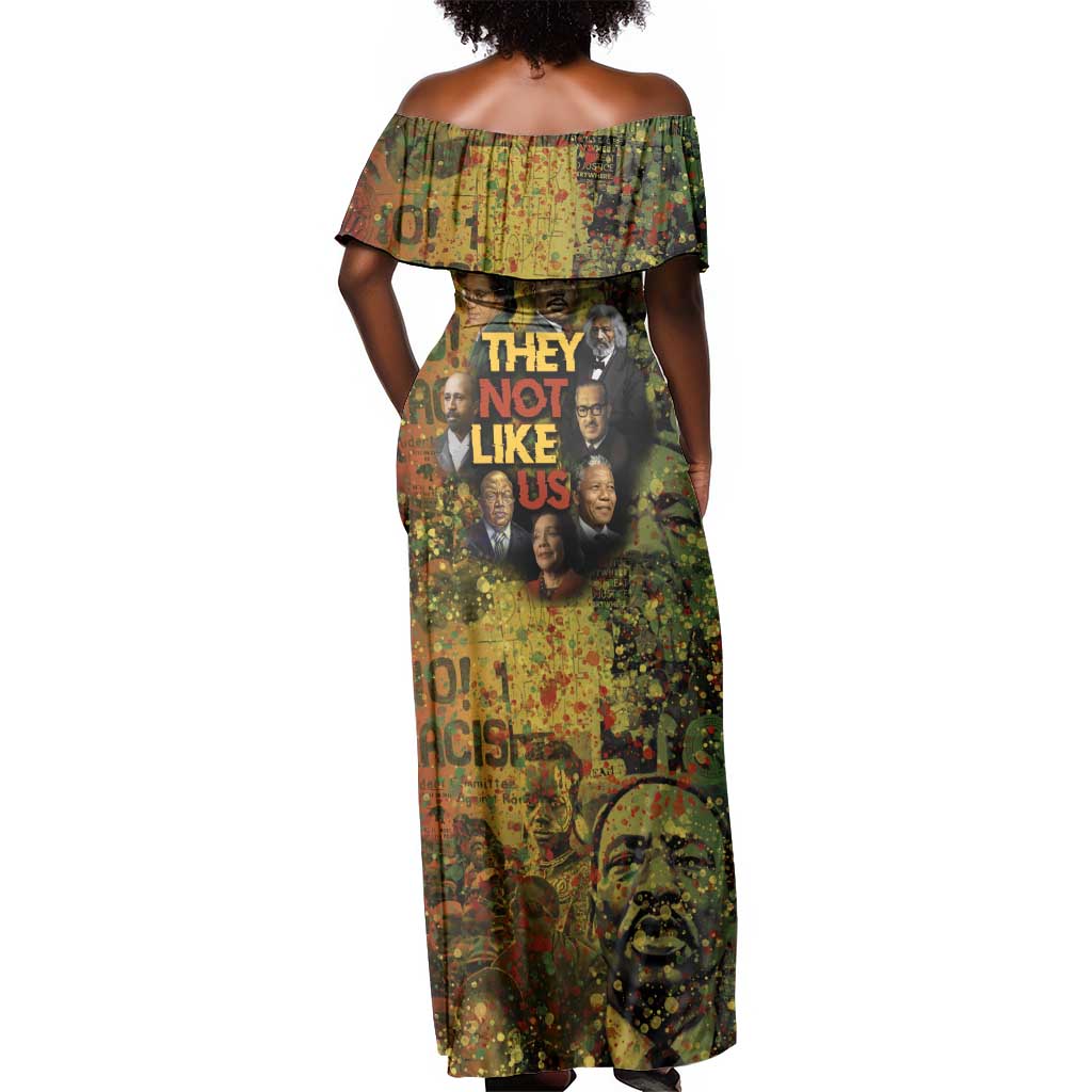 Black History Portrait Collage Off Shoulder Maxi Dress Africa Empowering They Not Like Us Quote in Grunge Paint - African Pride