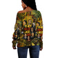 Black History Portrait Collage Off Shoulder Sweater Africa Empowering They Not Like Us Quote in Grunge Paint - African Pride