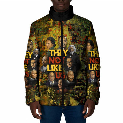 Black History Portrait Collage Padded Jacket Africa Empowering They Not Like Us Quote in Grunge Paint - African Pride