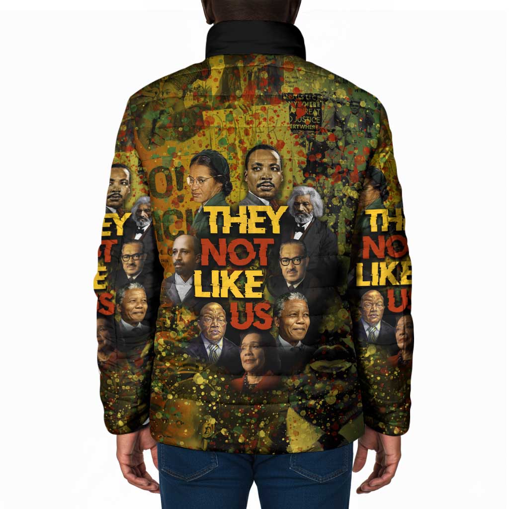 Black History Portrait Collage Padded Jacket Africa Empowering They Not Like Us Quote in Grunge Paint - African Pride