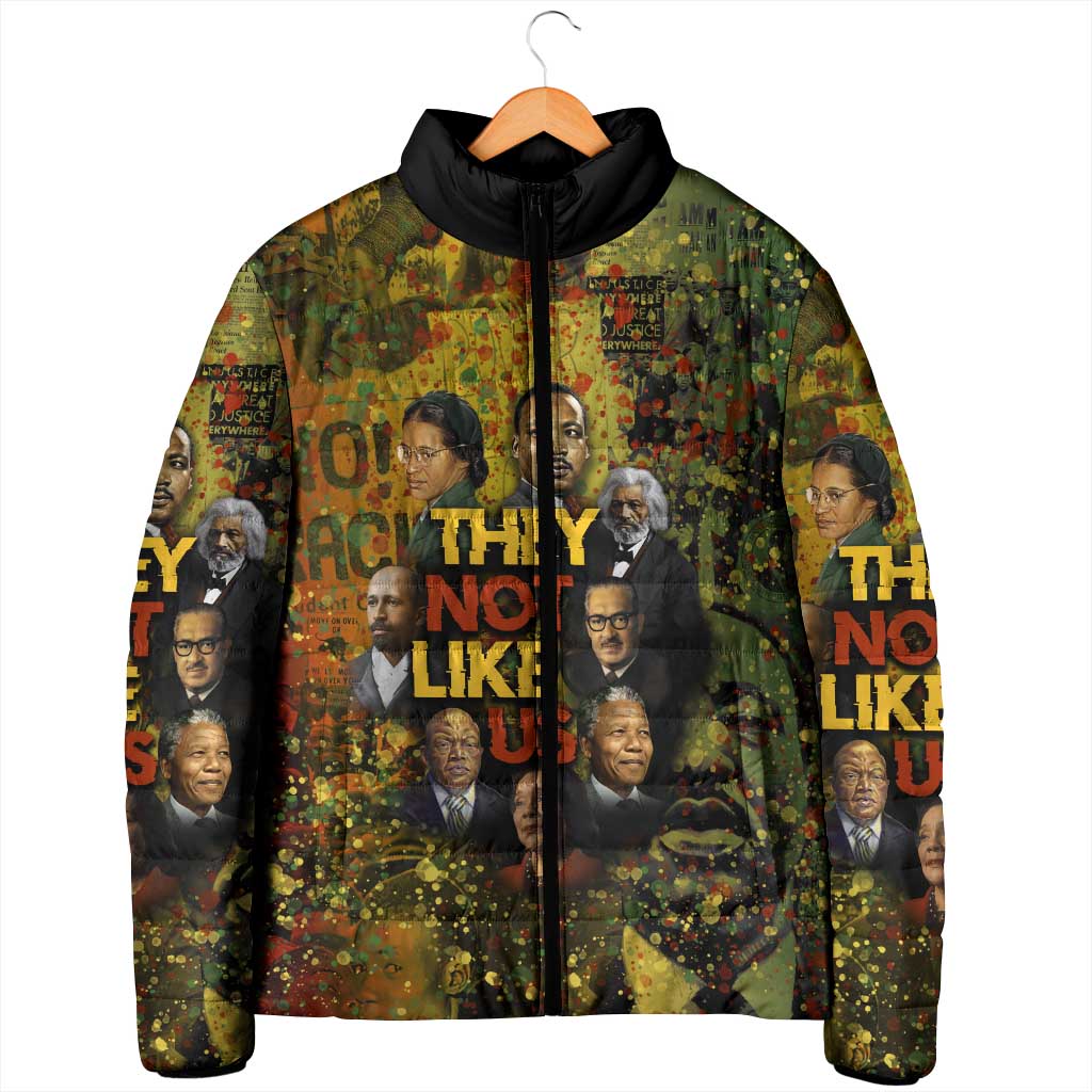 Black History Portrait Collage Padded Jacket Africa Empowering They Not Like Us Quote in Grunge Paint - African Pride