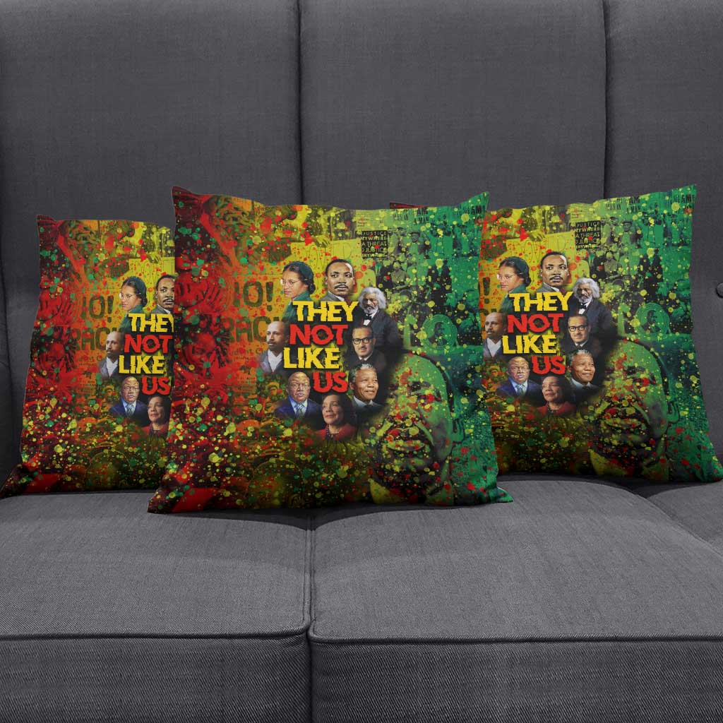 Black History Portrait Collage Pillow Cover Africa Empowering They Not Like Us Quote in Grunge Paint - African Pride