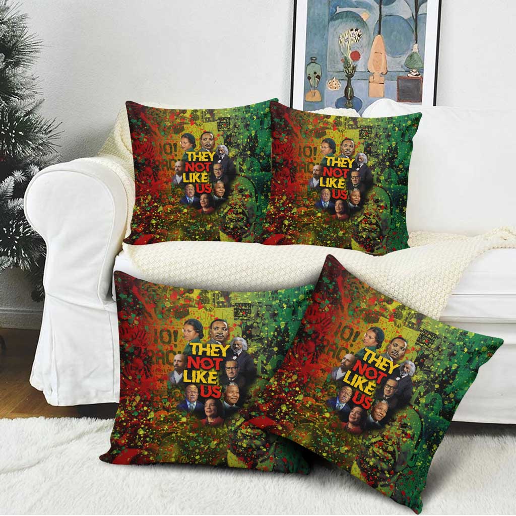 Black History Portrait Collage Pillow Cover Africa Empowering They Not Like Us Quote in Grunge Paint - African Pride