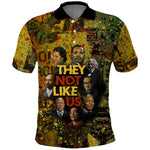 Black History Portrait Collage Polo Shirt Africa Empowering They Not Like Us Quote in Grunge Paint - African Pride