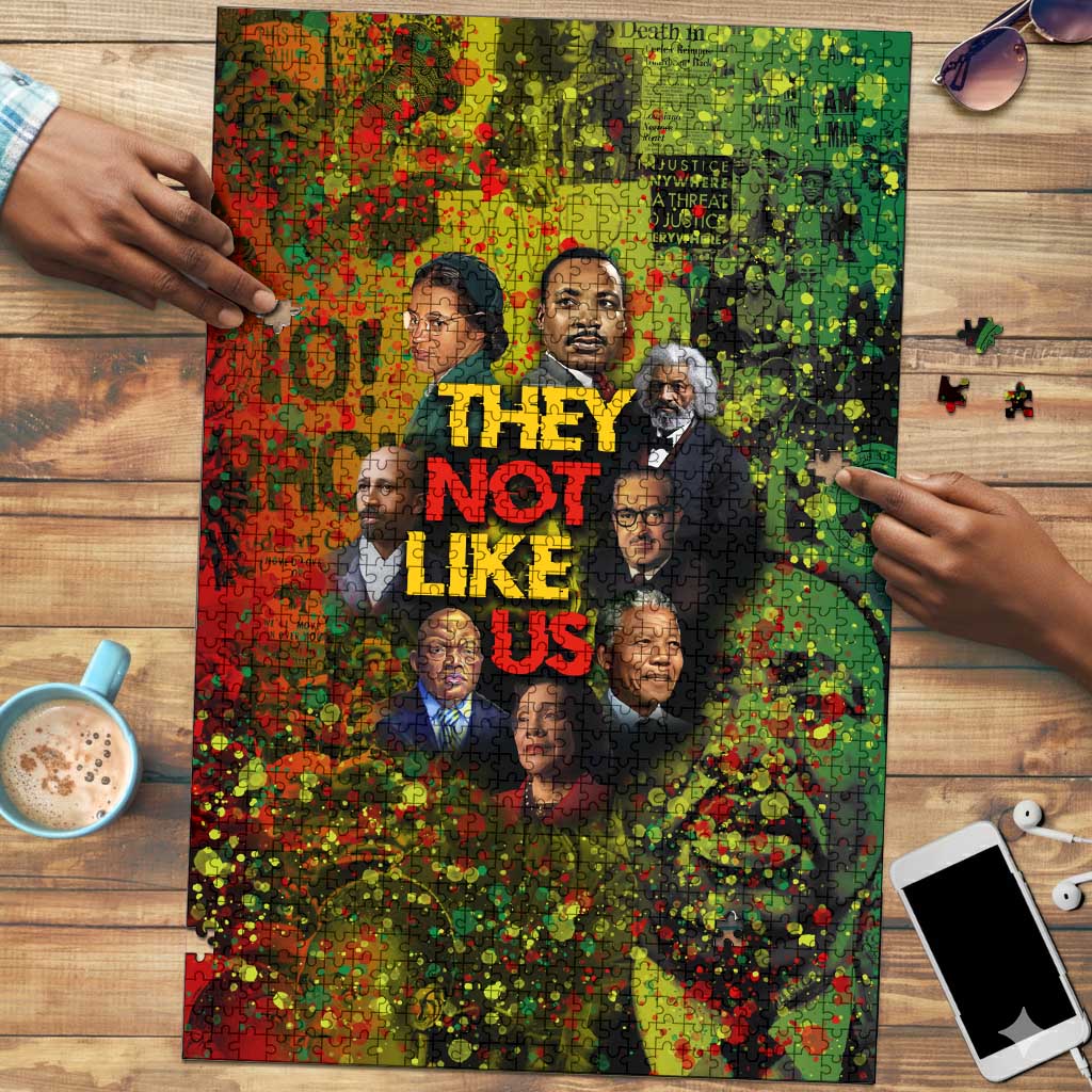 Black History Portrait Collage Puzzle Africa Empowering They Not Like Us Quote in Grunge Paint - African Pride