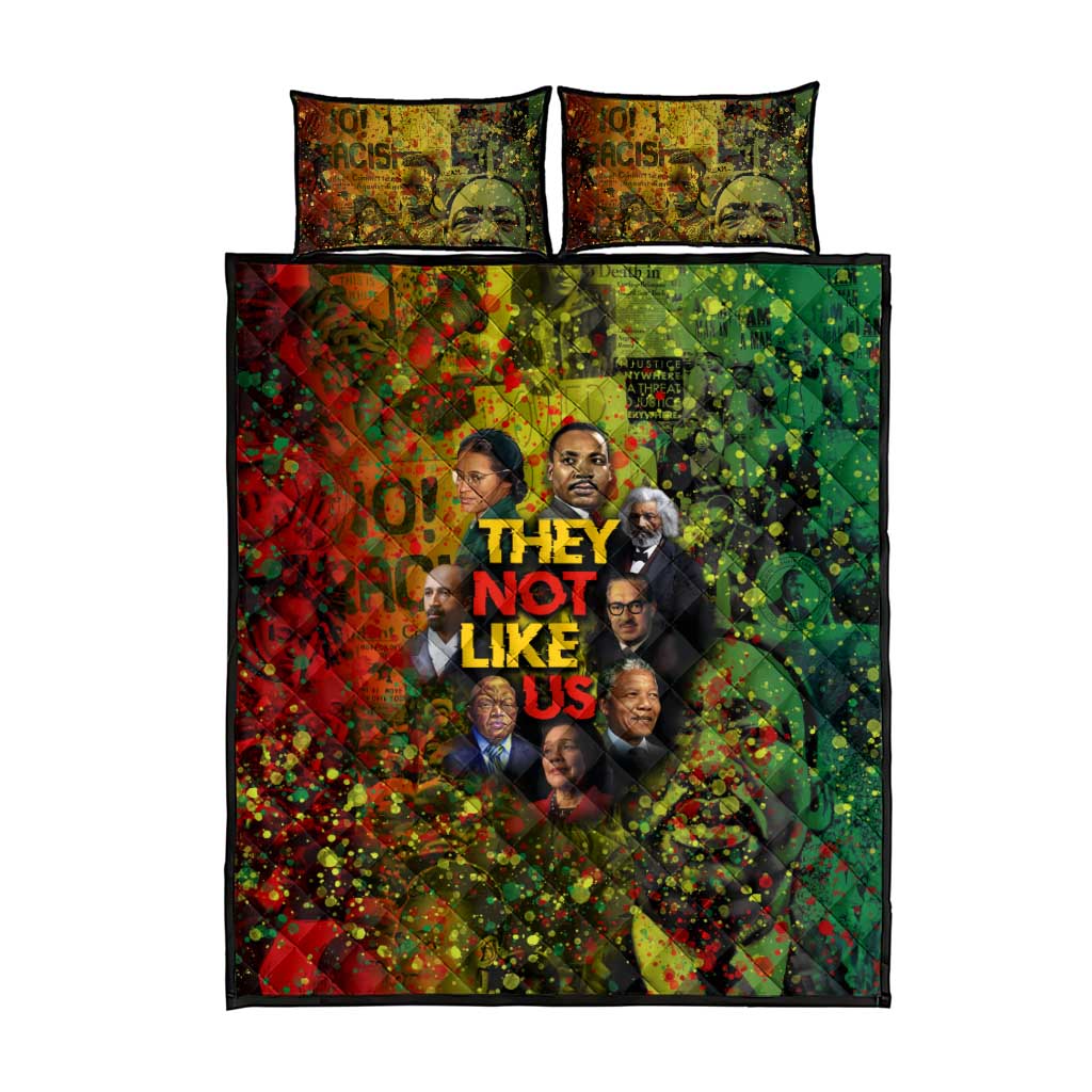 Black History Portrait Collage Quilt Bed Set Africa Empowering They Not Like Us Quote in Grunge Paint - African Pride