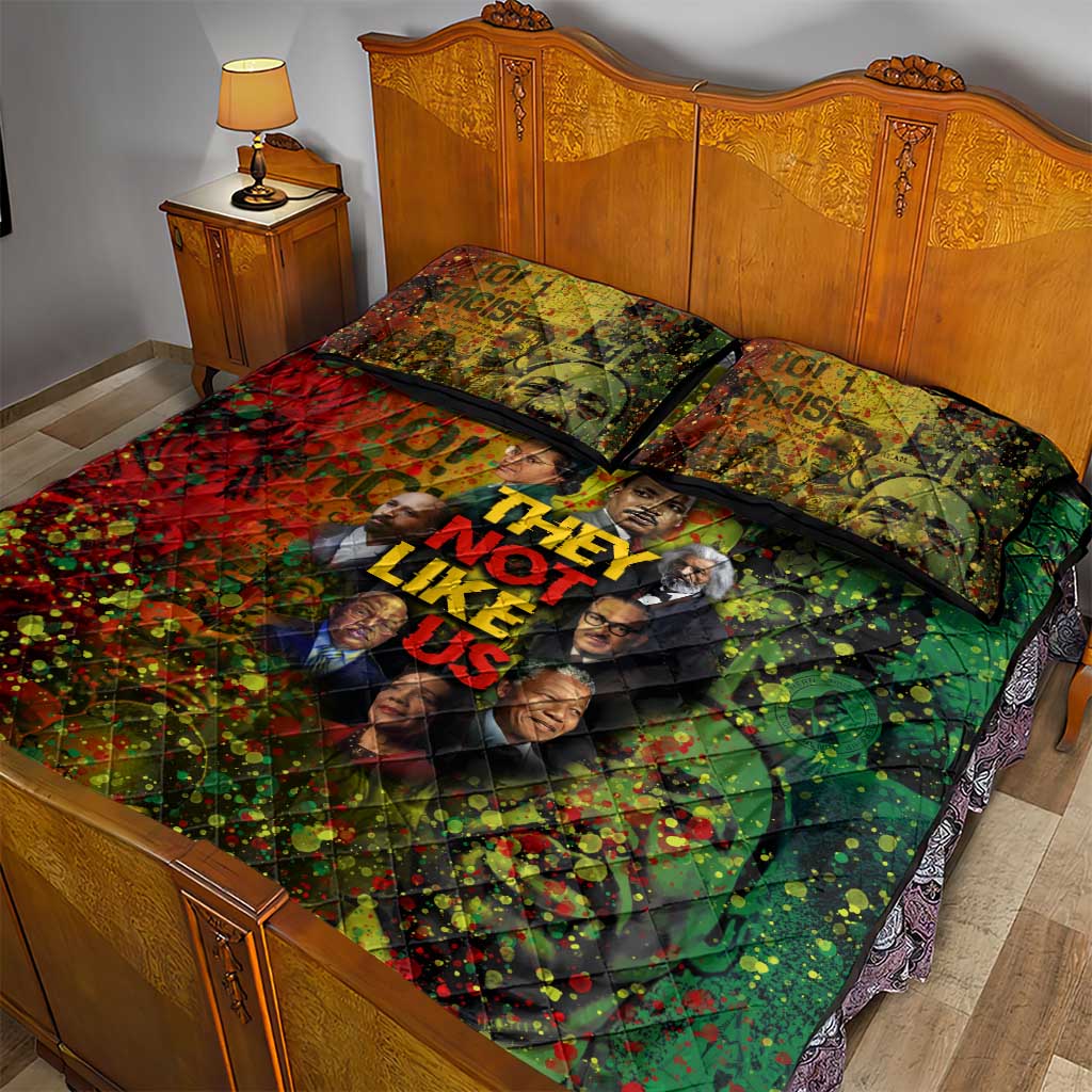 Black History Portrait Collage Quilt Bed Set Africa Empowering They Not Like Us Quote in Grunge Paint - African Pride