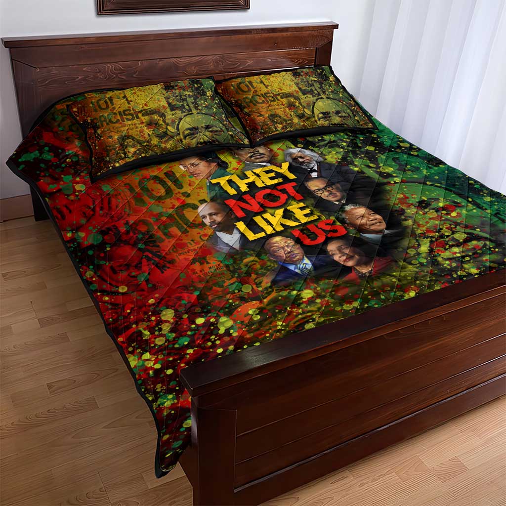 Black History Portrait Collage Quilt Bed Set Africa Empowering They Not Like Us Quote in Grunge Paint - African Pride