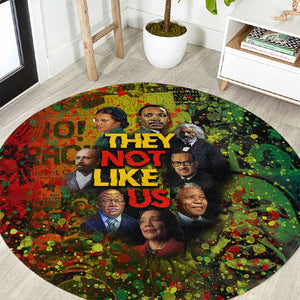 Black History Portrait Collage Round Carpet Africa Empowering They Not Like Us Quote in Grunge Paint - African Pride