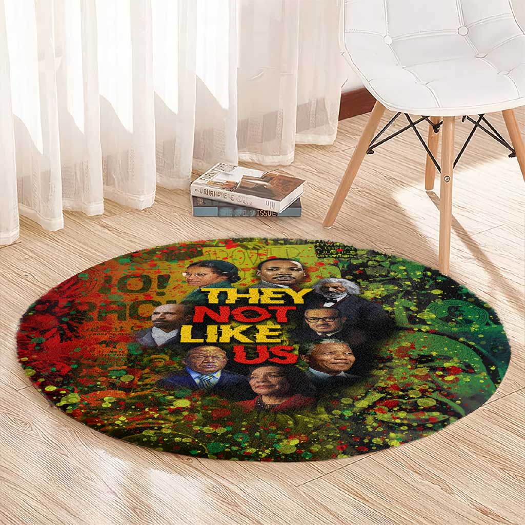 Black History Portrait Collage Round Carpet Africa Empowering They Not Like Us Quote in Grunge Paint - African Pride