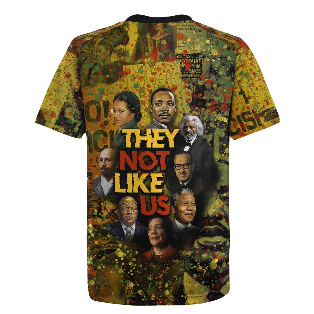 Black History Portrait Collage Rugby Jersey Africa Empowering They Not Like Us Quote in Grunge Paint - African Pride