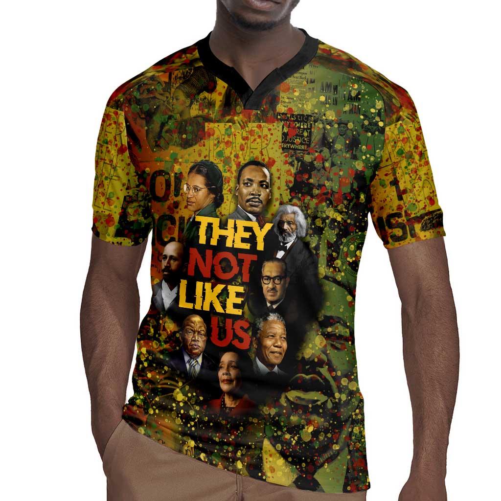 Black History Portrait Collage Rugby Jersey Africa Empowering They Not Like Us Quote in Grunge Paint - African Pride