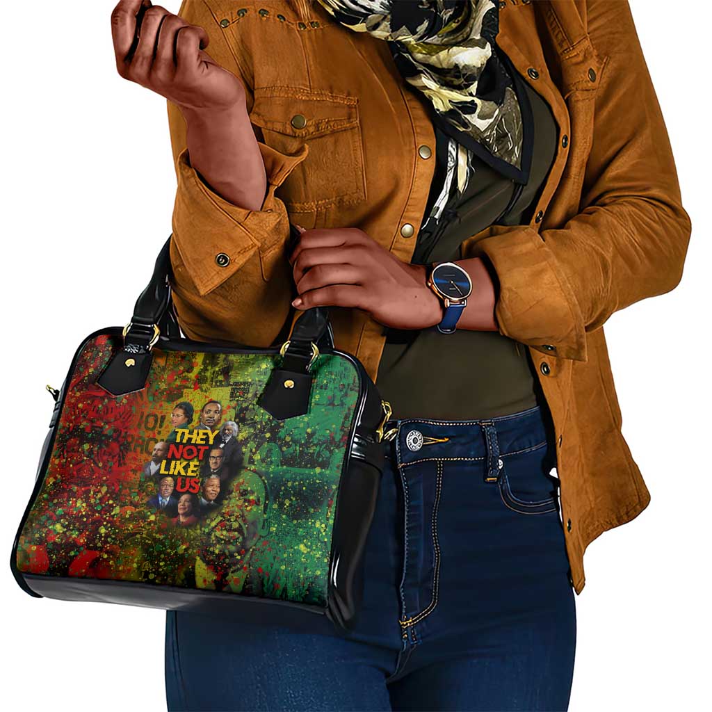 Black History Portrait Collage Shoulder Handbag Africa Empowering They Not Like Us Quote in Grunge Paint - African Pride