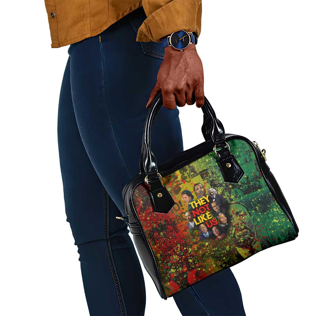Black History Portrait Collage Shoulder Handbag Africa Empowering They Not Like Us Quote in Grunge Paint - African Pride