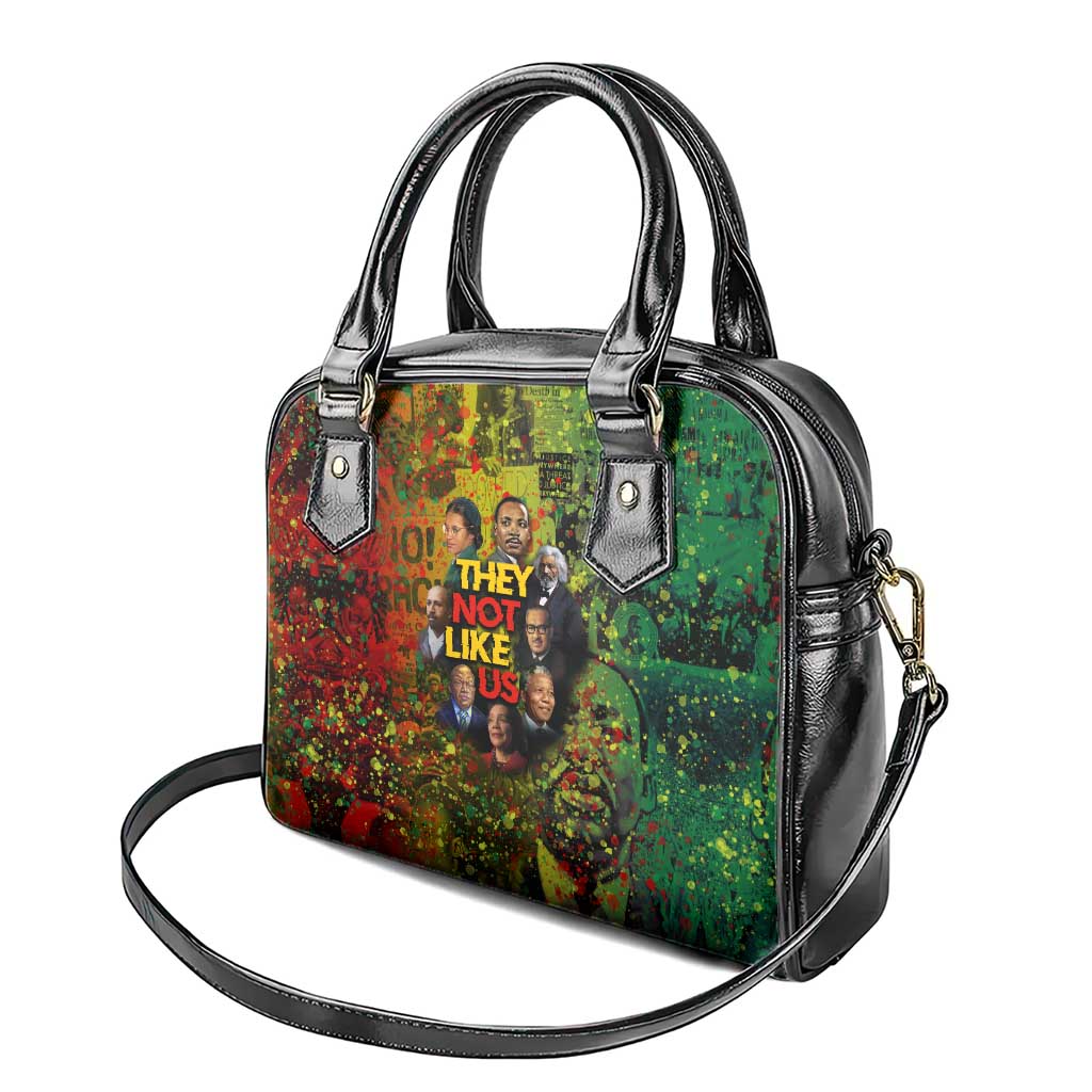 Black History Portrait Collage Shoulder Handbag Africa Empowering They Not Like Us Quote in Grunge Paint - African Pride