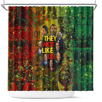 Black History Portrait Collage Shower Curtain Africa Empowering They Not Like Us Quote in Grunge Paint - African Pride
