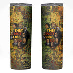 Black History Portrait Collage Skinny Tumbler Africa Empowering They Not Like Us Quote in Grunge Paint - African Pride