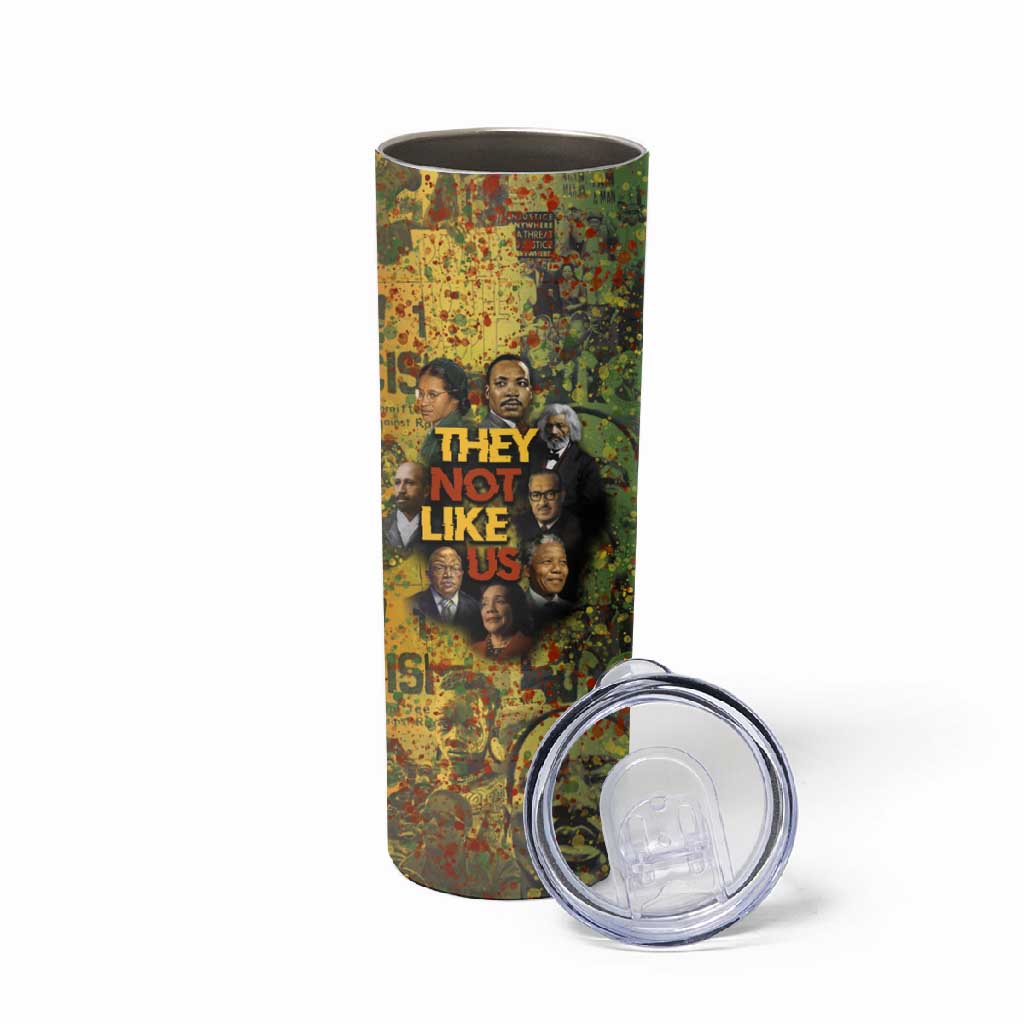 Black History Portrait Collage Skinny Tumbler Africa Empowering They Not Like Us Quote in Grunge Paint - African Pride