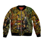 Black History Portrait Collage Sleeve Zip Bomber Jacket Africa Empowering They Not Like Us Quote in Grunge Paint - African Pride