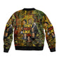Black History Portrait Collage Sleeve Zip Bomber Jacket Africa Empowering They Not Like Us Quote in Grunge Paint - African Pride