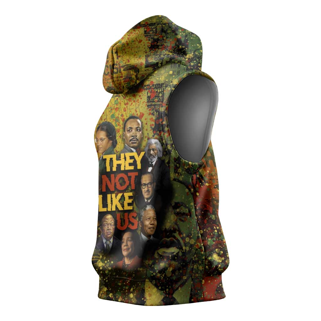 Black History Portrait Collage Sleeveless Hoodie Africa Empowering They Not Like Us Quote in Grunge Paint - African Pride