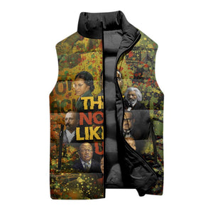 Black History Portrait Collage Sleeveless Puffer Jacket Africa Empowering They Not Like Us Quote in Grunge Paint - African Pride