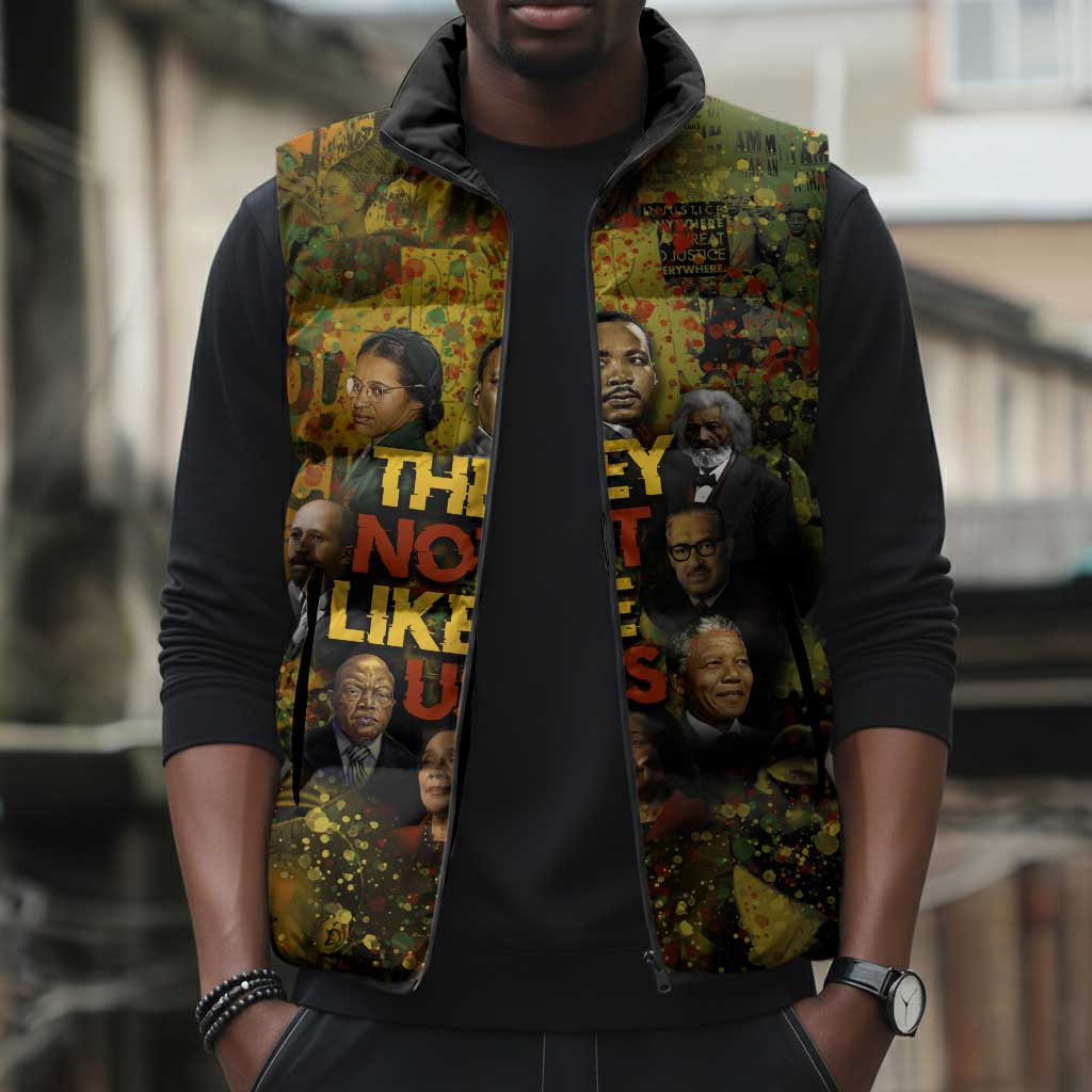 Black History Portrait Collage Sleeveless Puffer Jacket Africa Empowering They Not Like Us Quote in Grunge Paint - African Pride