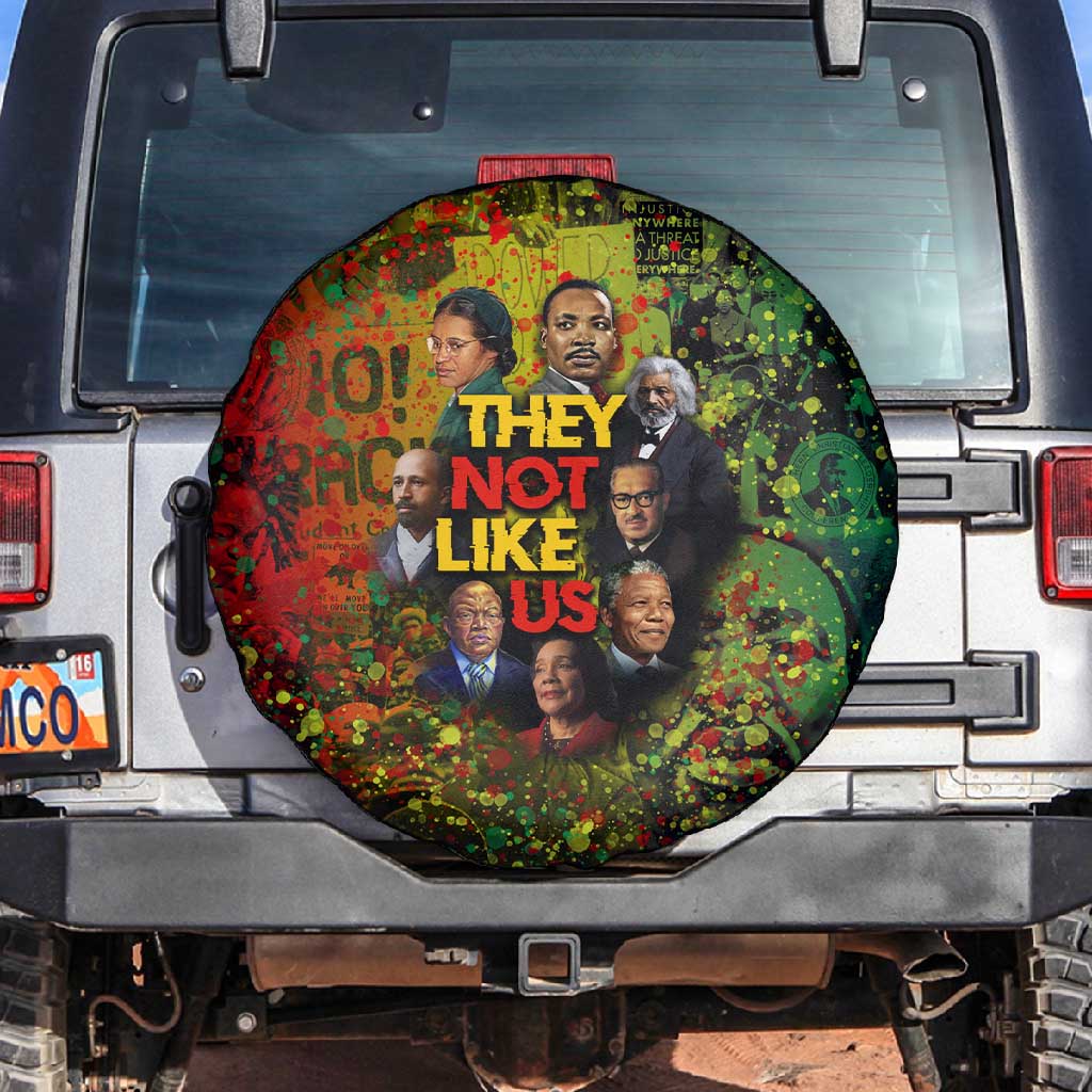 Black History Portrait Collage Spare Tire Cover Africa Empowering They Not Like Us Quote in Grunge Paint - African Pride